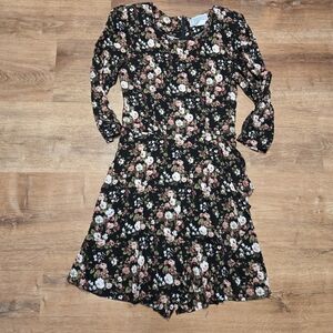 Vintage D.B.Y. Ltd. Elegant Floral Black Skort Romper  Size 13